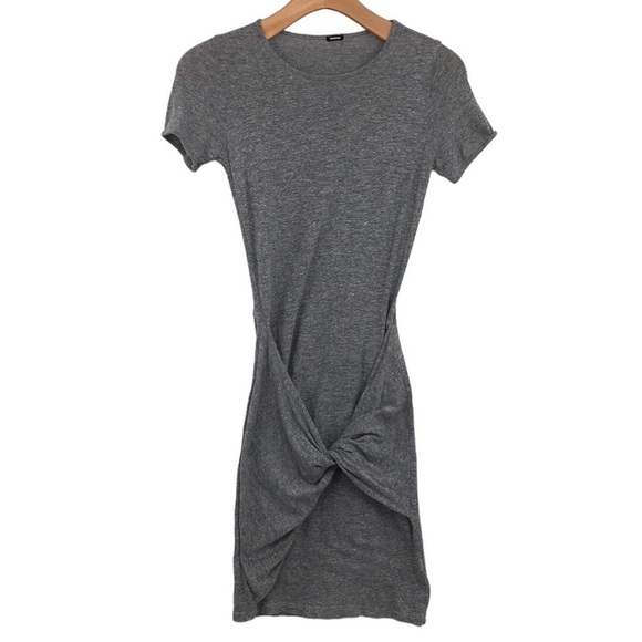 Monrow Tee Dress Womens XS Heather Gray‎ Chaser Twis Knot Short Sleeve Bodycon - Picture 1 of 13